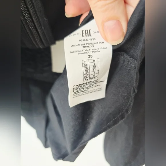 PINKO CROP Black Peplum Top Puffed Sleeve Darts Woven Square Size 2 170/80A - Picture 11 of 12